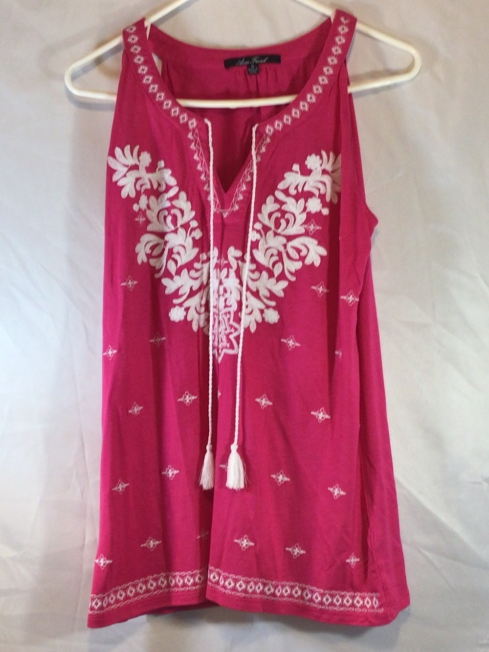 Anne French Pink M Boho Embroidered Tunic Top Tassel Festival Hippie Cottagecore